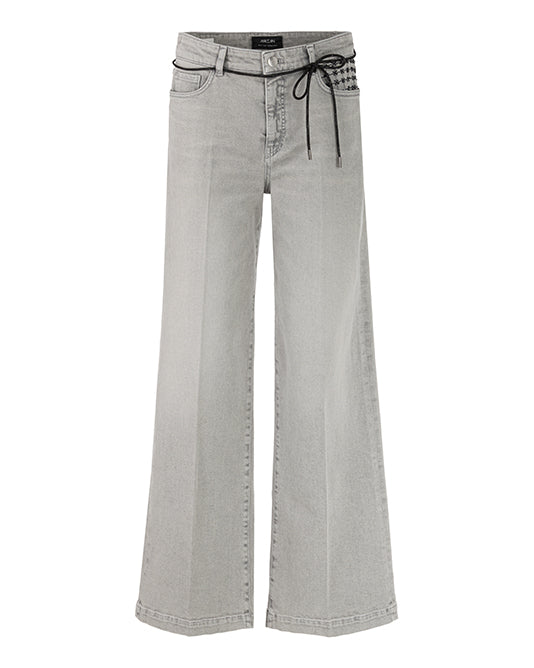 Warri High Rise Wide Leg Jean In Light Grey With Belt & Applique Pocket