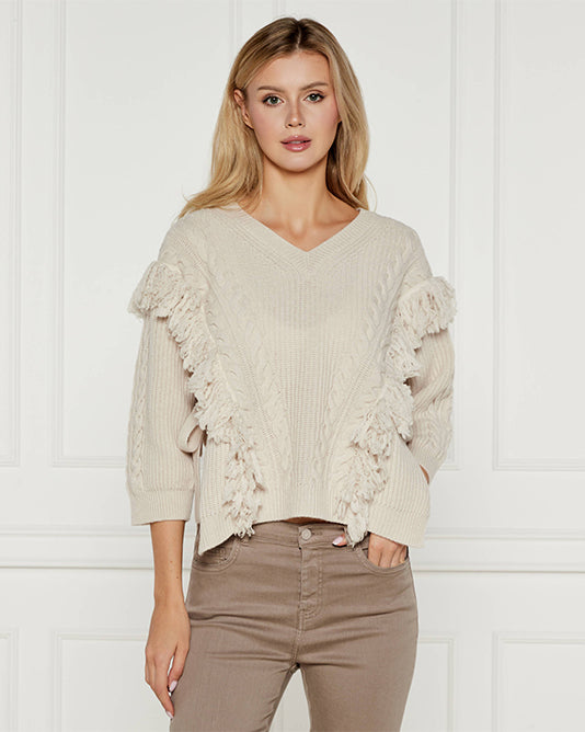 Norois Fringed V Neck Tabard Sweater