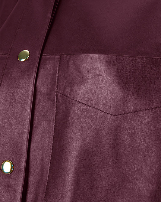 Cropped Short Sleeve Leather Jacket in Burgundy