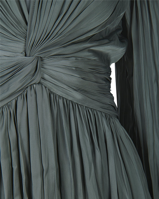 Pleated Olive Dress