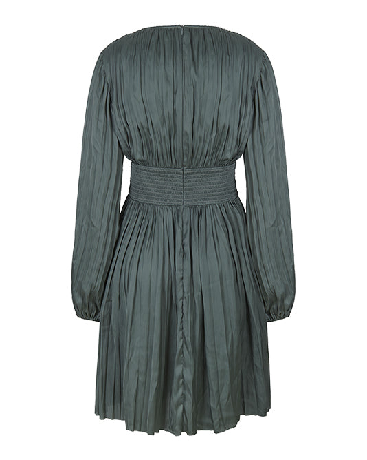 Pleated Olive Dress