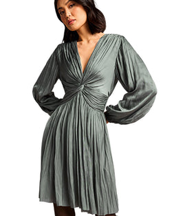 Pleated Olive Dress