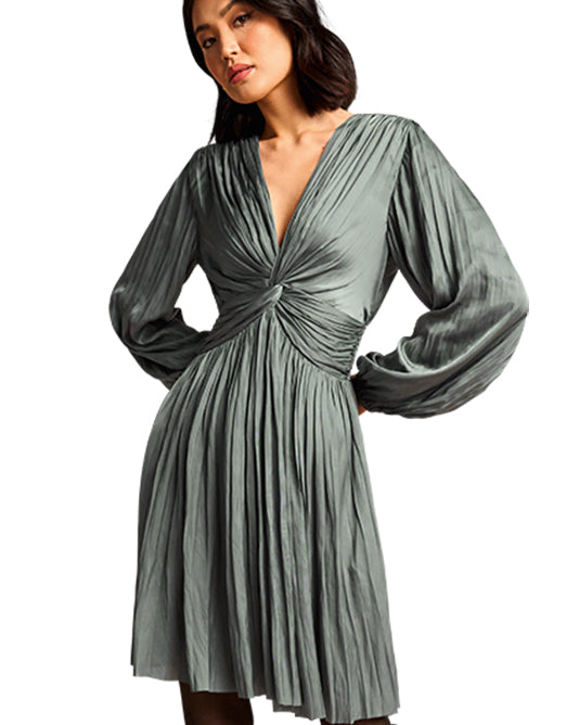 Pleated Olive Dress
