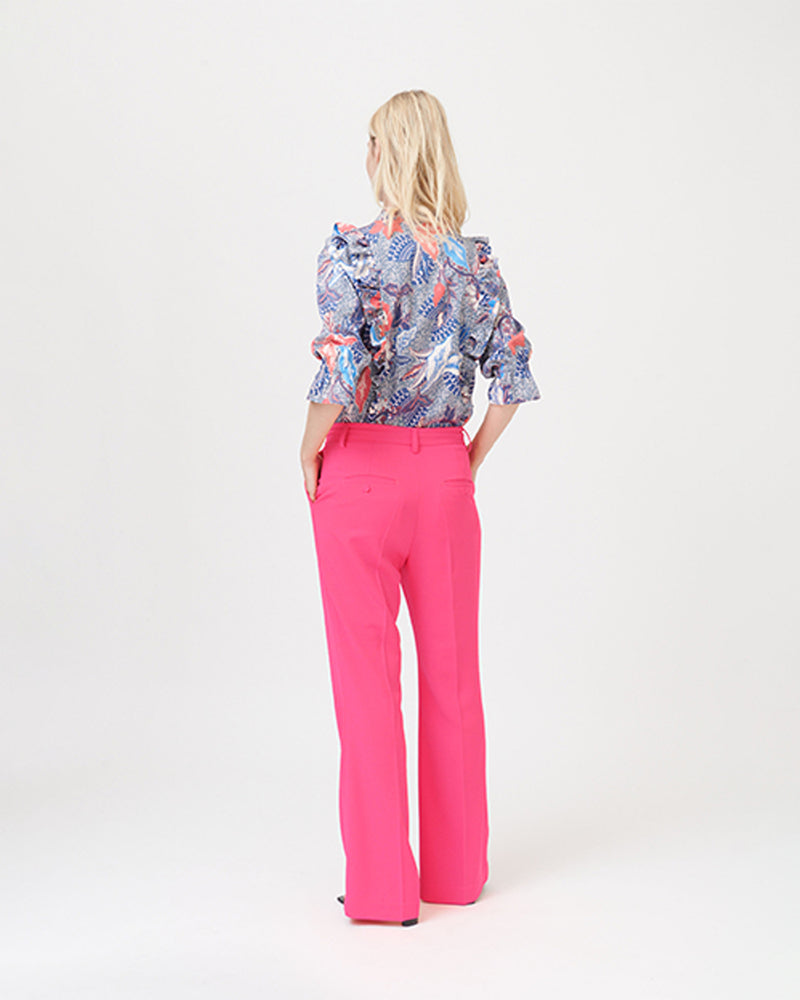 Print Blouse With Ruffle Shoulder