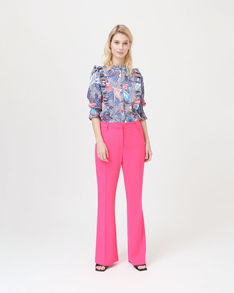 Print Blouse With Ruffle Shoulder