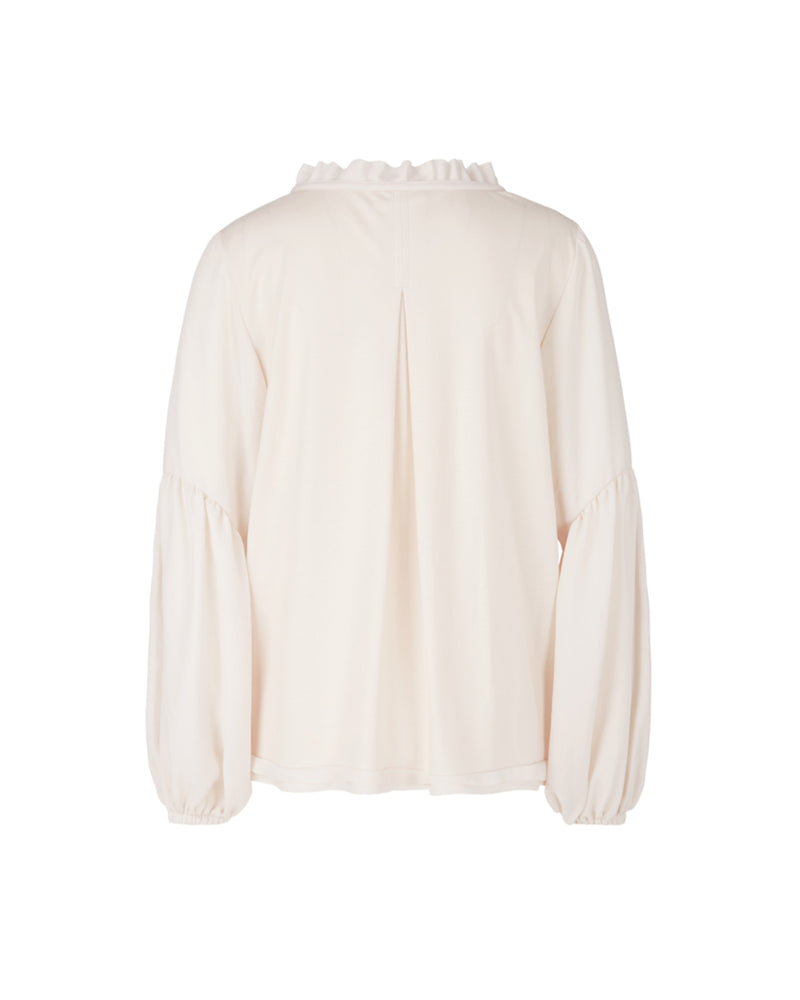 Ruffle Neck Blouse With Draped Balloon Sleeve