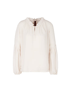 Ruffle Neck Blouse With Draped Balloon Sleeve