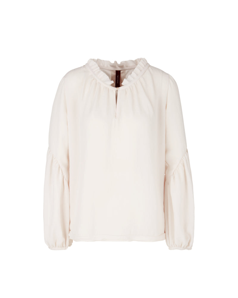 Ruffle Neck Blouse With Draped Balloon Sleeve