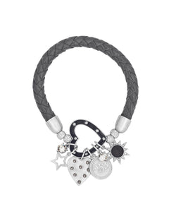 LAST ONE Plaited Grey Leather Charm Bracelet