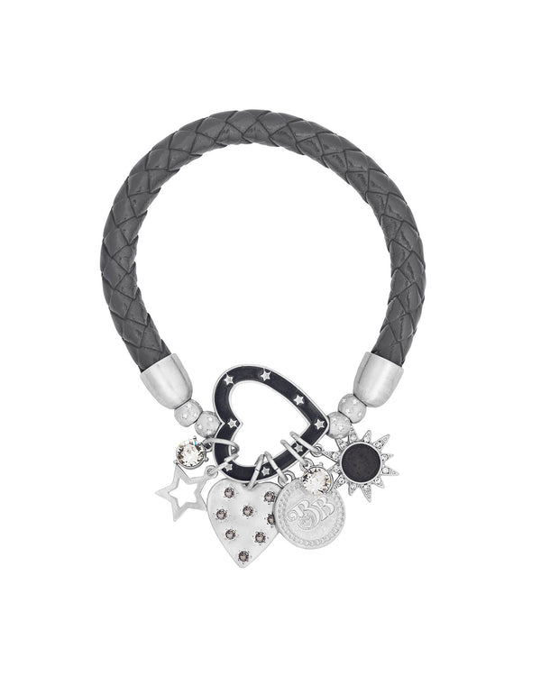LAST ONE Plaited Grey Leather Charm Bracelet