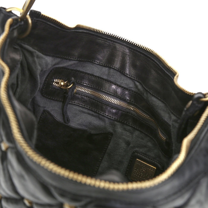 Quilted Stud Black Shopper Bag