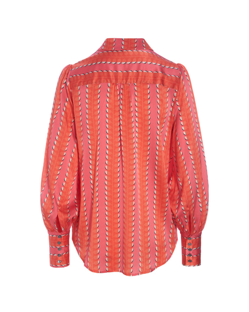 LAST ONE Stretch Silk Blouse in Leaves Print