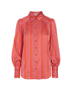 LAST ONE Stretch Silk Blouse in Leaves Print