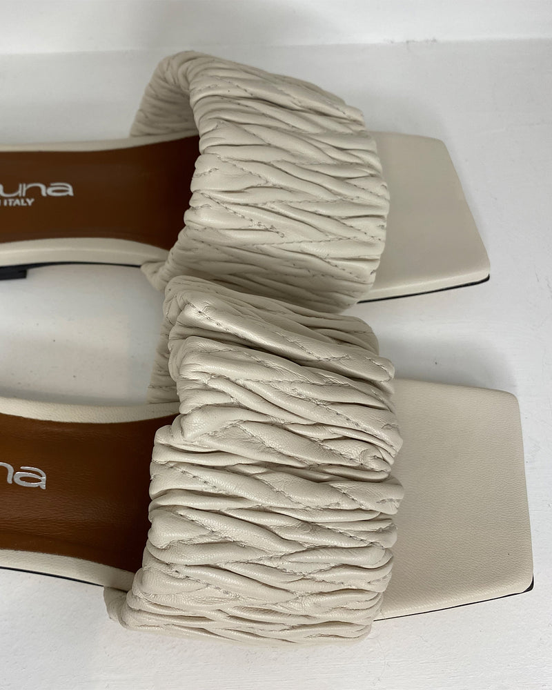 Bone Ruched Leather Slide