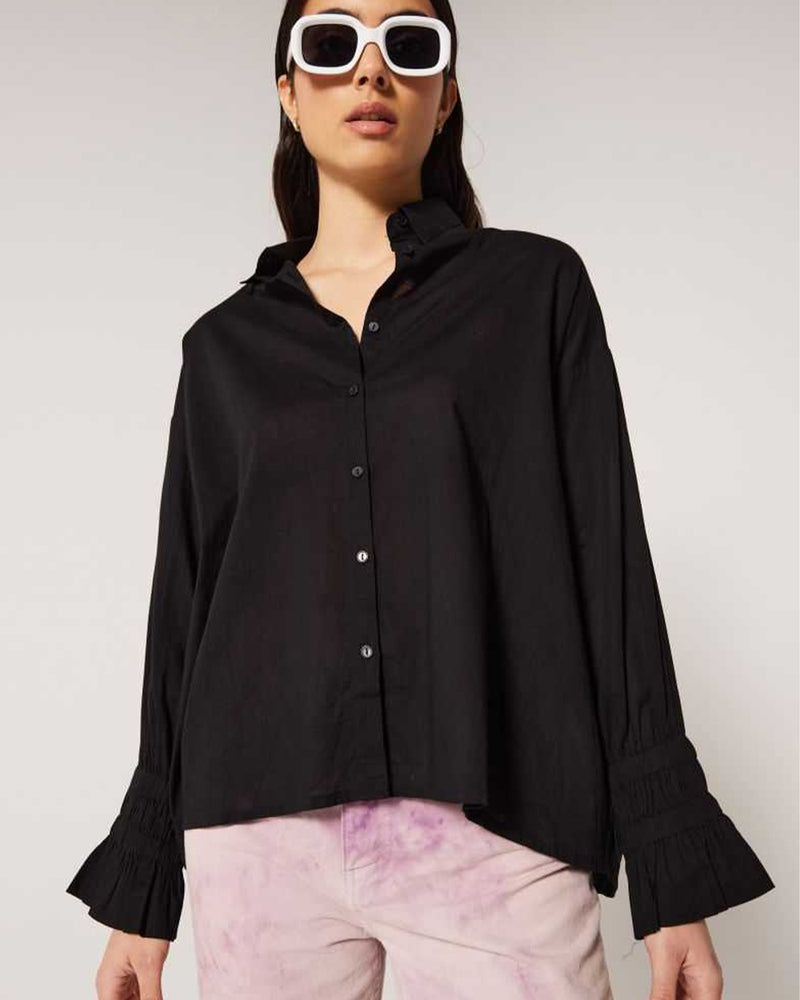 Gathered Cuff Relaxed Shape Black Shirt