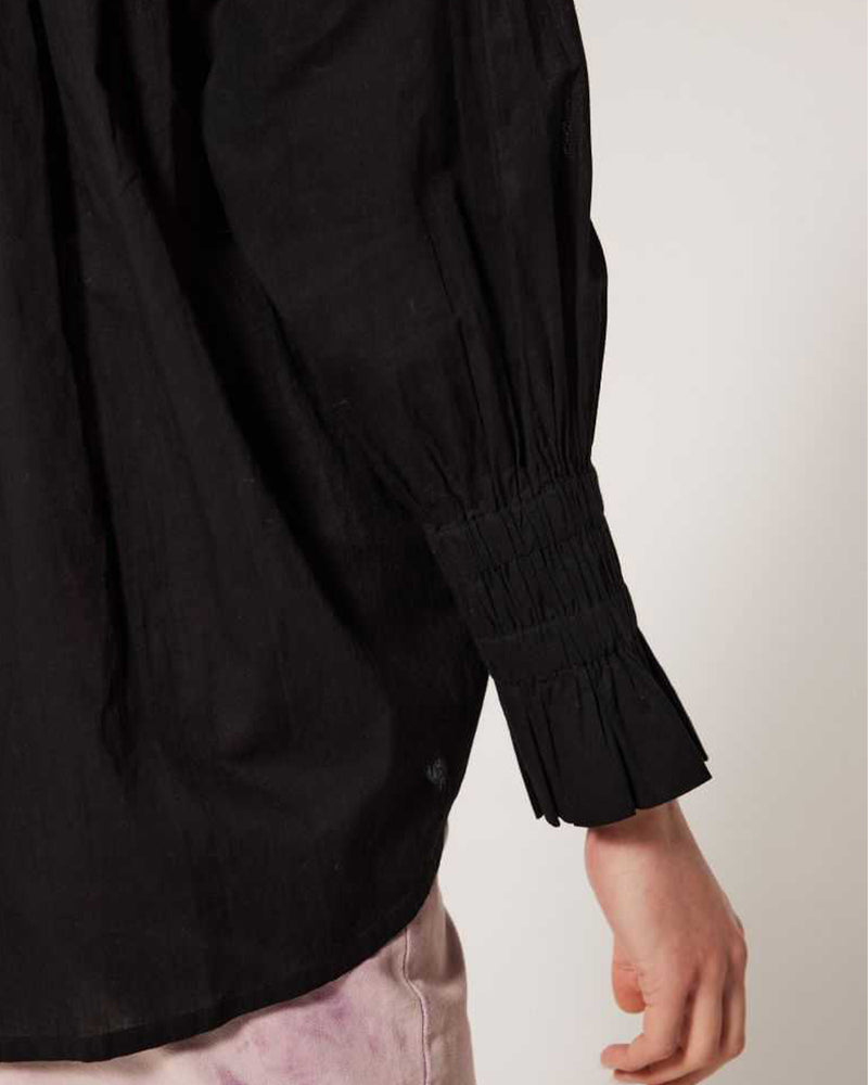 Gathered Cuff Relaxed Shape Black Shirt