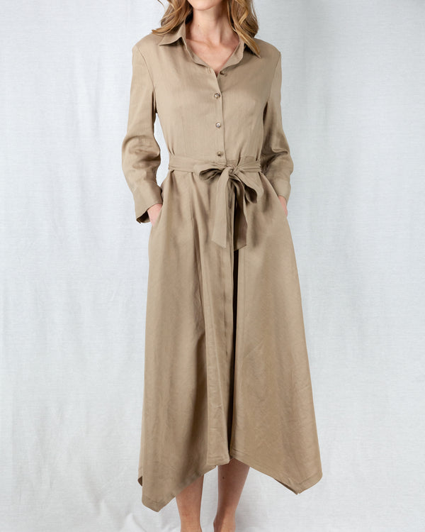 Taupe tailored fit self wrap shirt dress