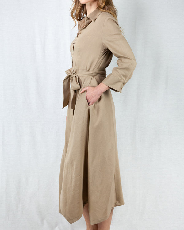 Taupe tailored fit self wrap shirt dress