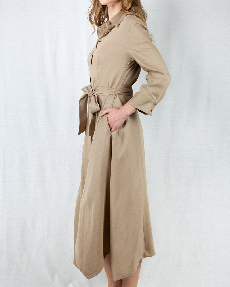 Taupe tailored fit self wrap shirt dress