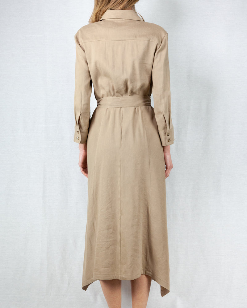 Taupe tailored fit self wrap shirt dress