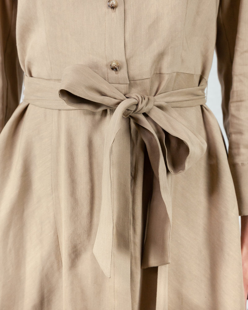 Taupe tailored fit self wrap shirt dress