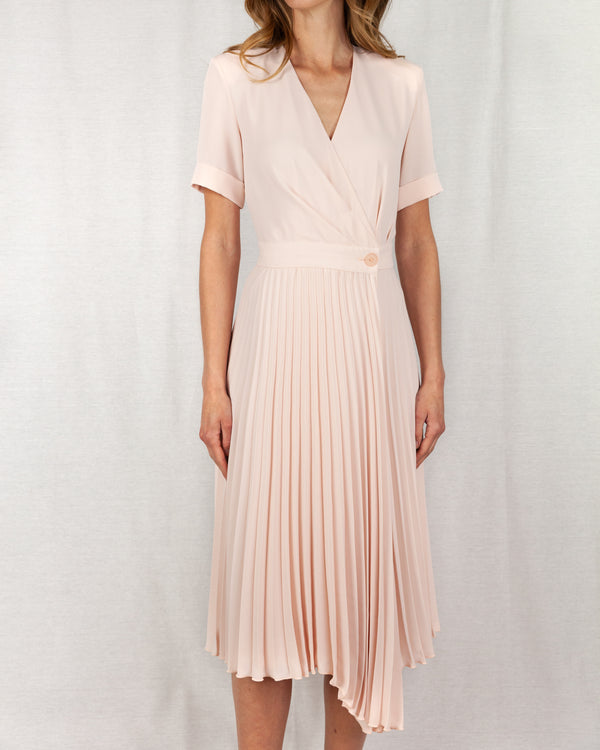 Pale pink wrap around midi dress