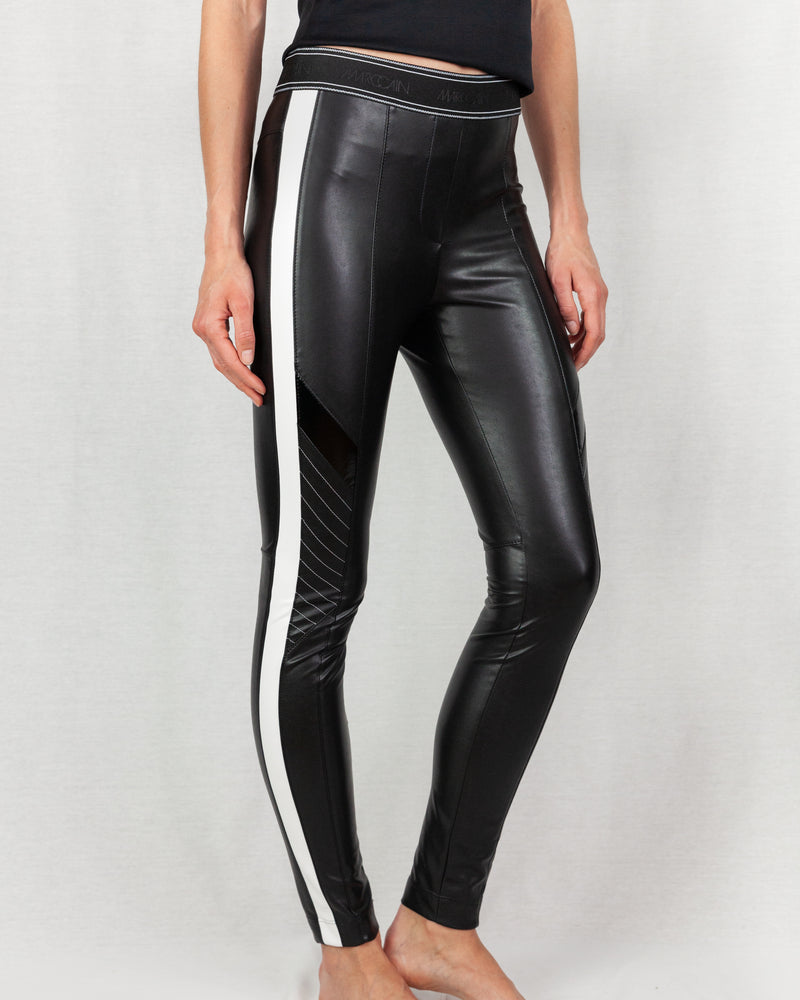Stretch faux leather racer leggings