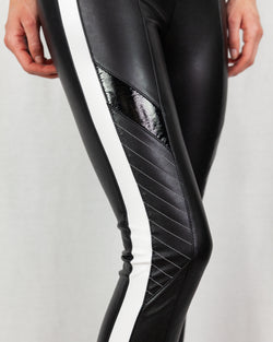 Stretch faux leather racer leggings
