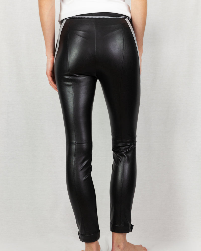 Stretch faux leather racer leggings with racing stripe