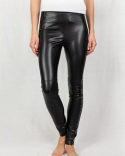 Black Faux stretch leather legging with wet look stripe down the outer leg