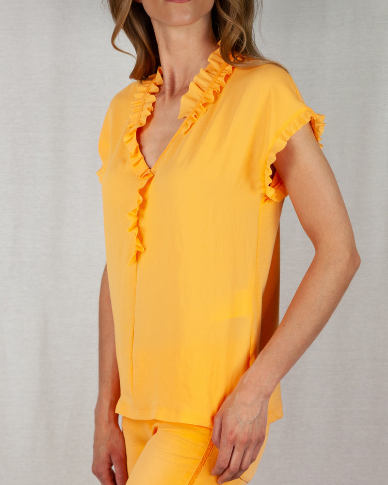 Orange loose fit hip length V-neck blouse