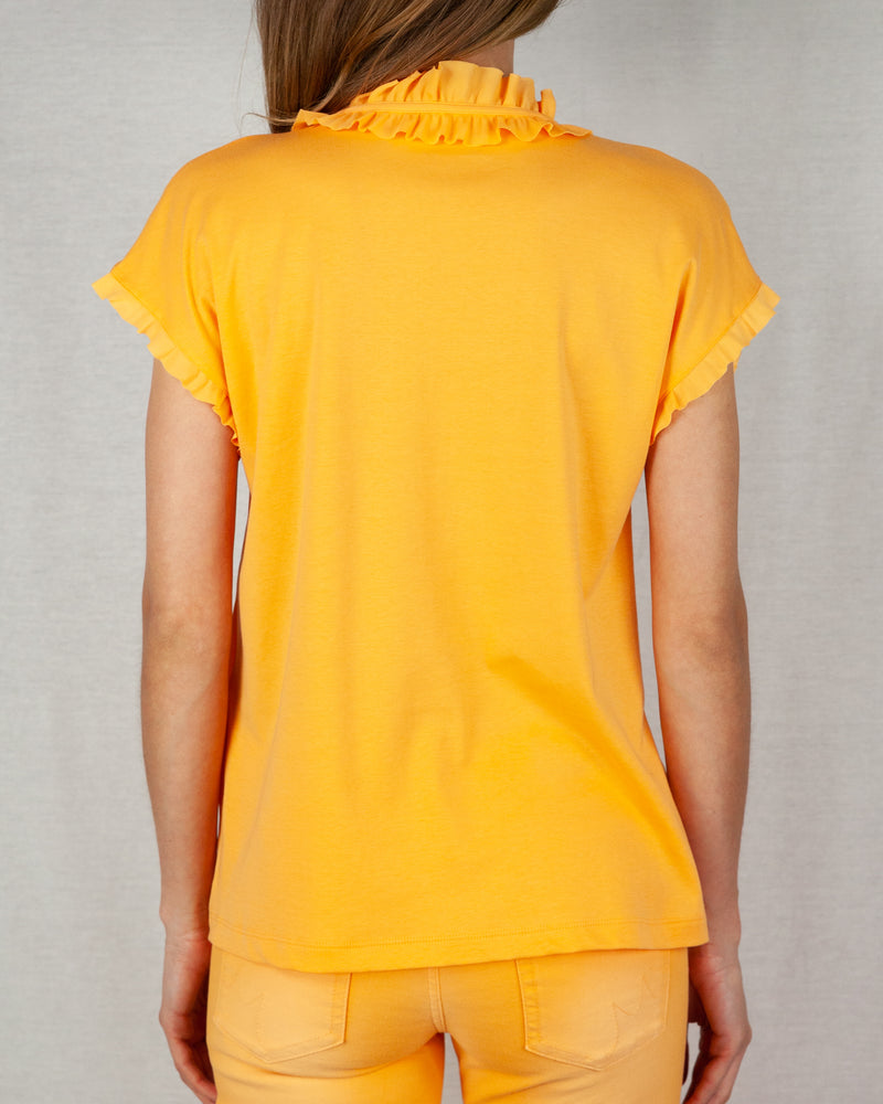 Orange loose fit hip length V-neck blouse