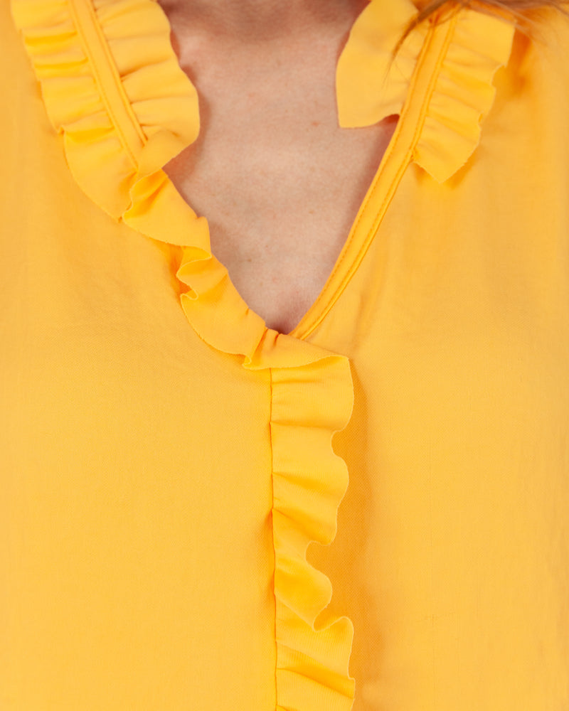 Orange loose fit hip length V-neck blouse