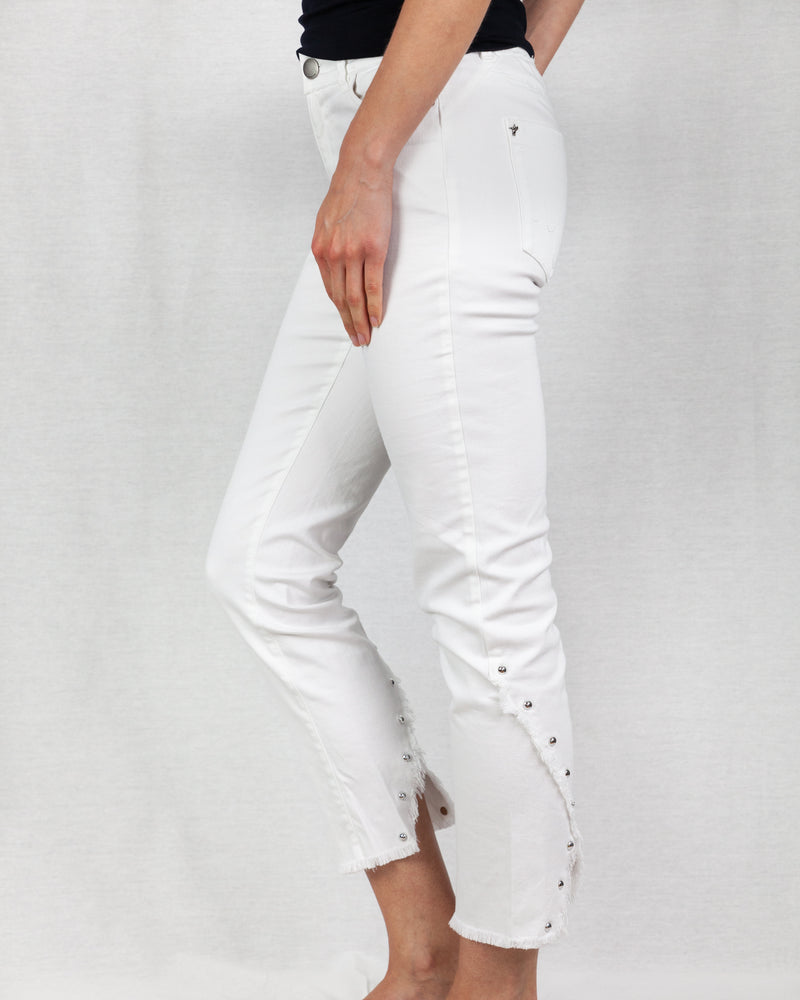 White Mid-rise cropped stretch jeans 