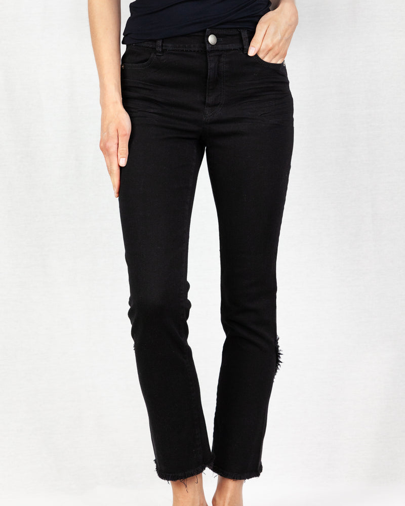 Black Mid-rise cropped stretch jeans 