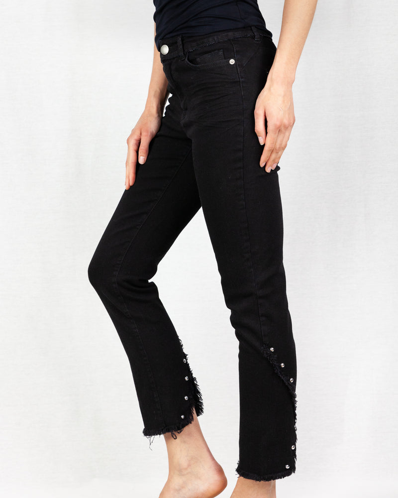 Black Mid-rise cropped stretch jeans 