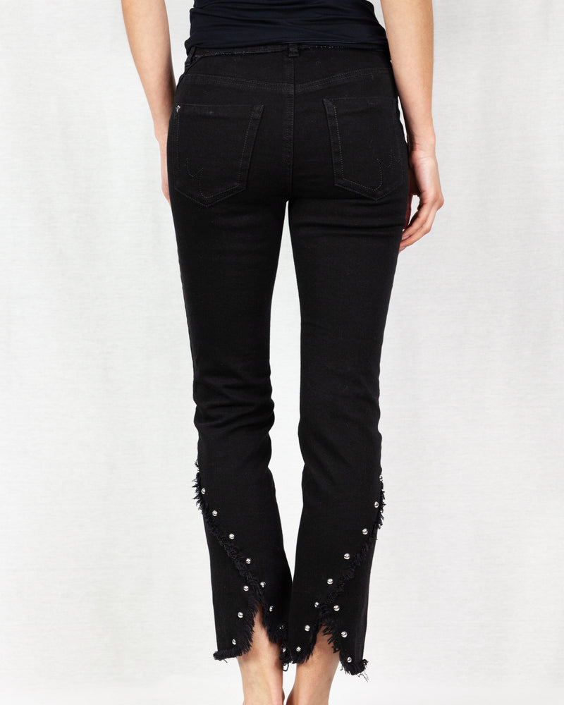 Black Mid-rise cropped stretch jeans 