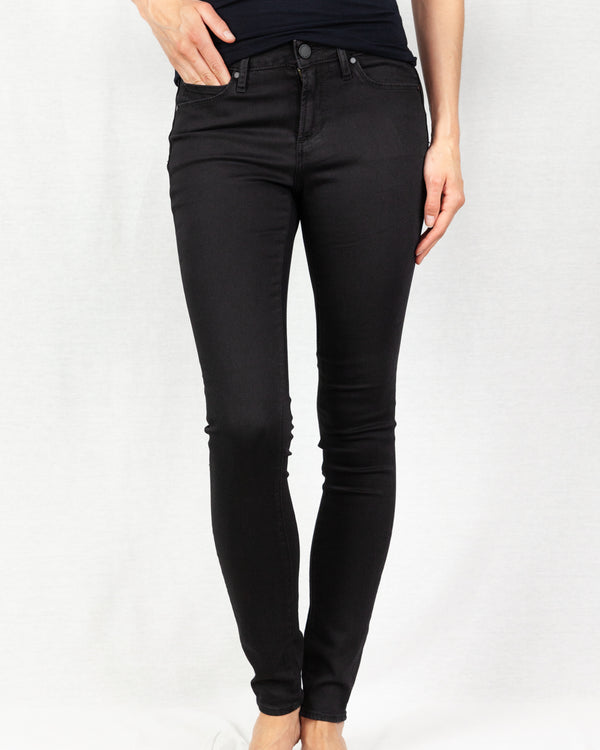 Black Mid-rise full-length skinny stretch cotton denim jean