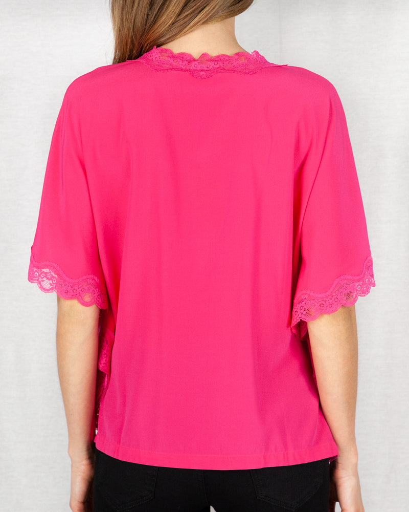 Fuchsia loose-fitting silk kimono shape blouse
