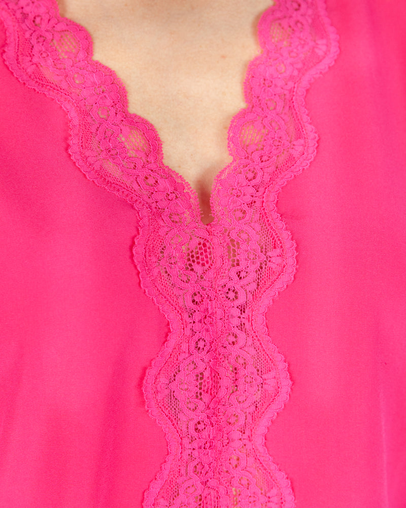 Fuchsia loose-fitting silk kimono shape blouse