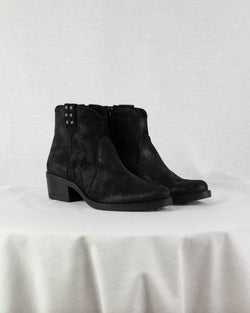 Black suede short block heel ankle boots