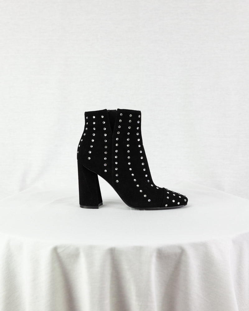 Suede Jewelled Ankle Boot With Block Heel