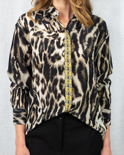 Relaxed fit leopard print shirt with a button placket.