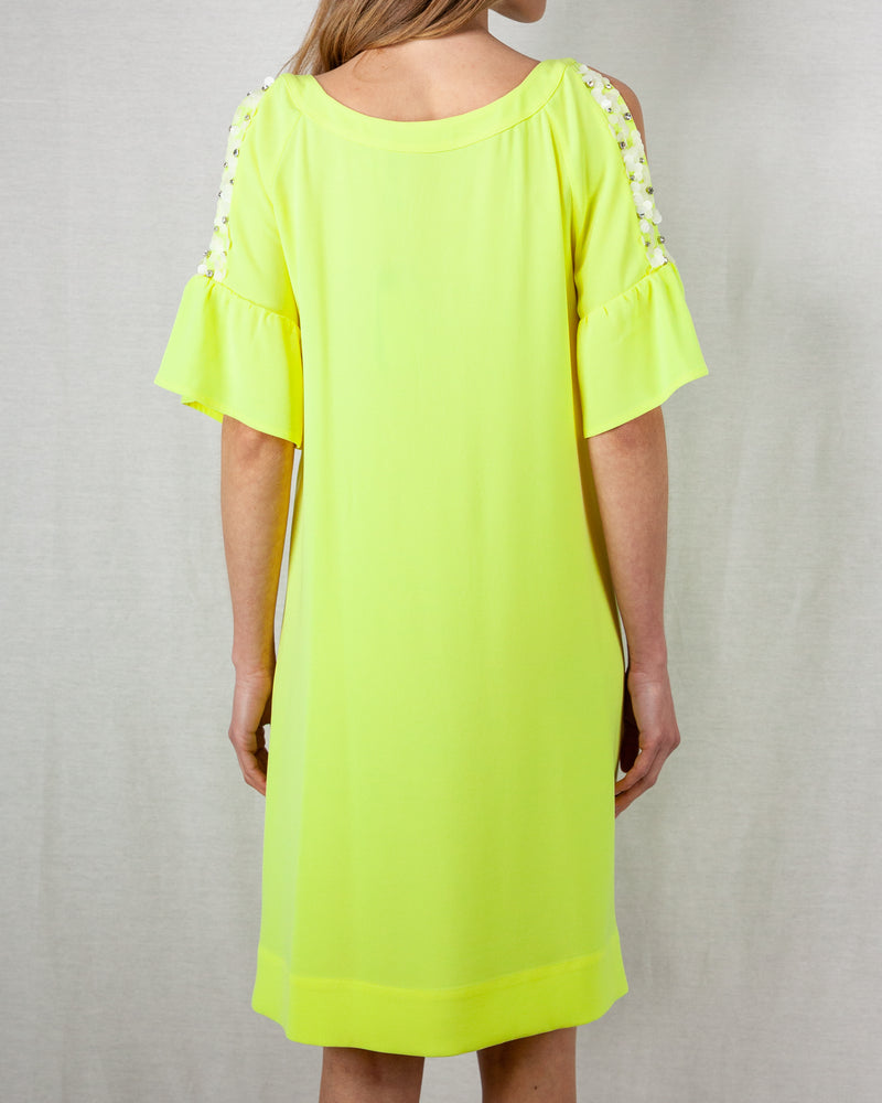 Acid above the knee cold shoulder pleated front dress