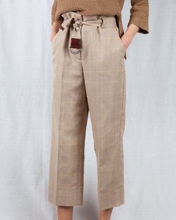 Beige high-waisted wide cropped pant