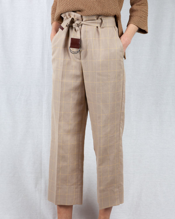 Beige high-waisted wide cropped pant