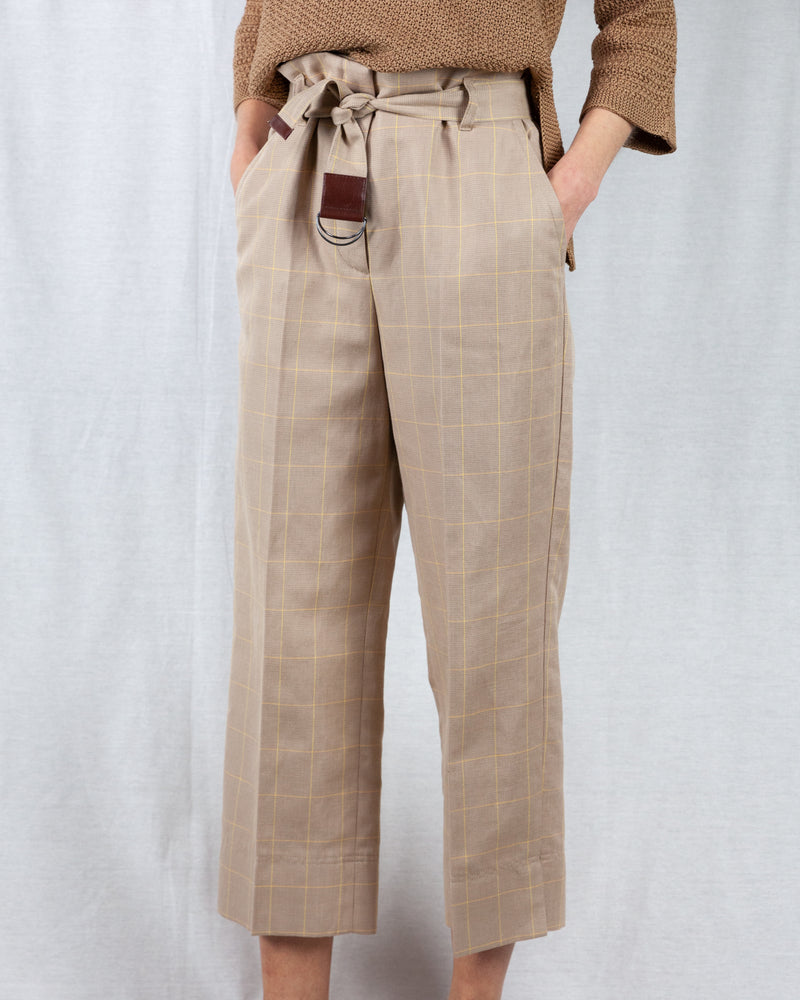 Beige high-waisted wide cropped pant