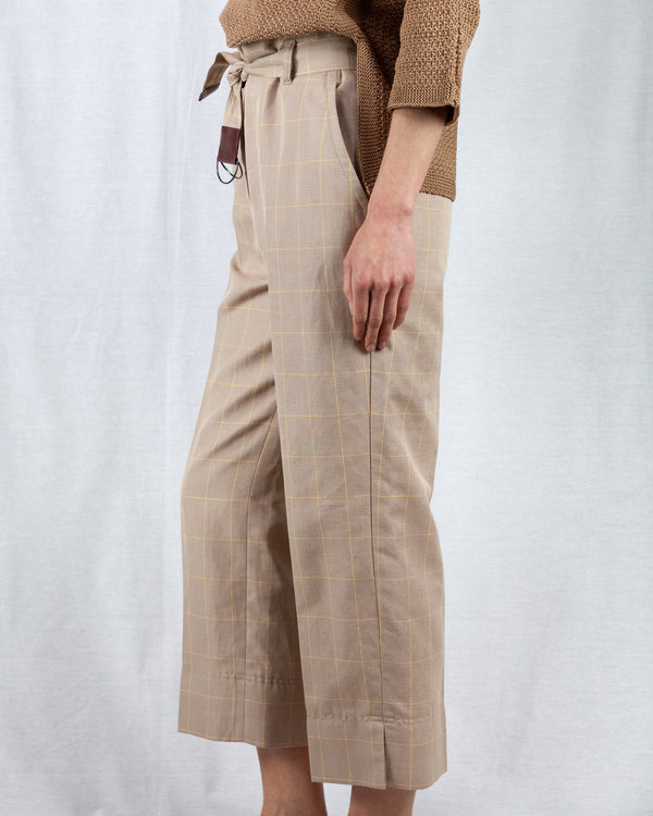 Beige high-waisted wide cropped pant