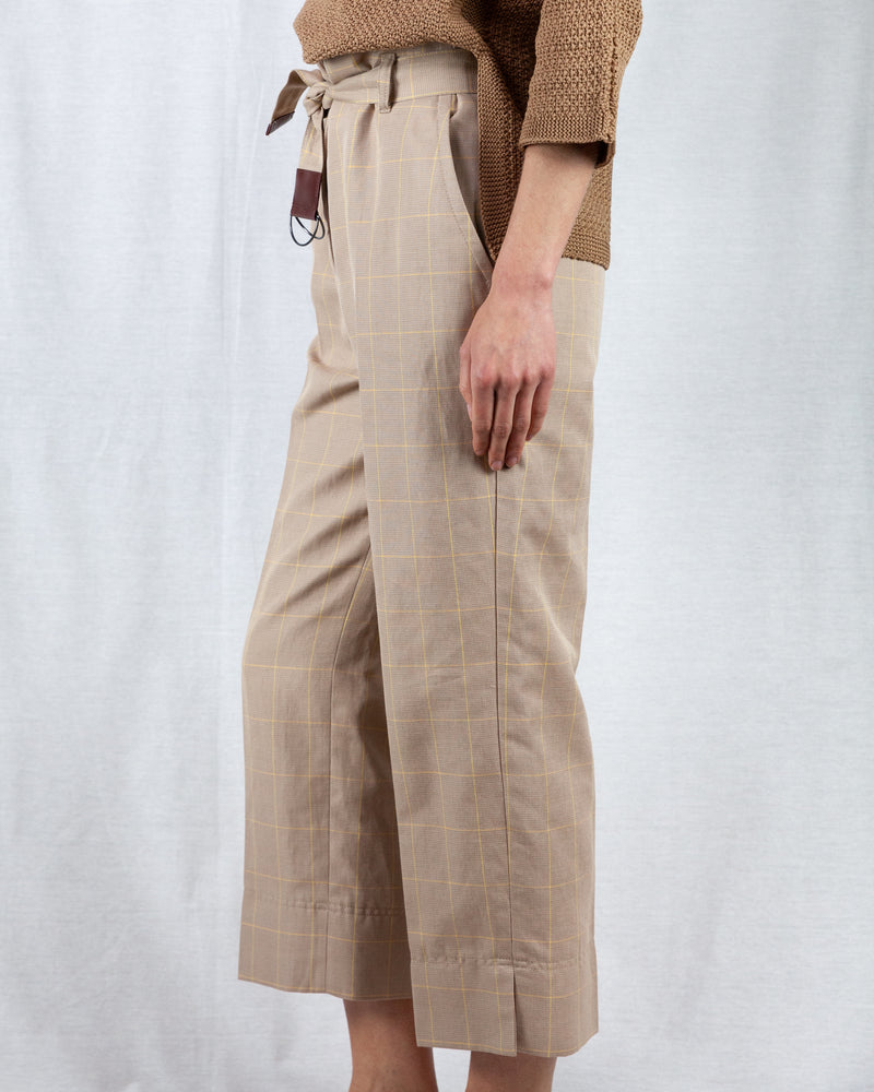 Beige high-waisted wide cropped pant