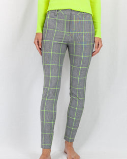 Cropped Check Pant With Neon